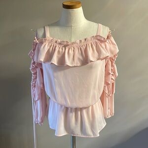 Belle Sky cold shoulder / tank blouse TIE UP RUFFLE STATEMENT SLEEVE pink Small